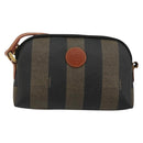 FENDI Pecan Canvas Shoulder Bag PVC Brown Black gold Auth 124174-2