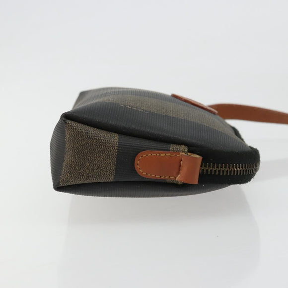 FENDI Pecan Canvas Umhängetasche PVC Braun Schwarz Gold Auth 124174