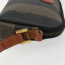 FENDI Pecan Canvas Shoulder Bag PVC Brown Black gold Auth 124174-5