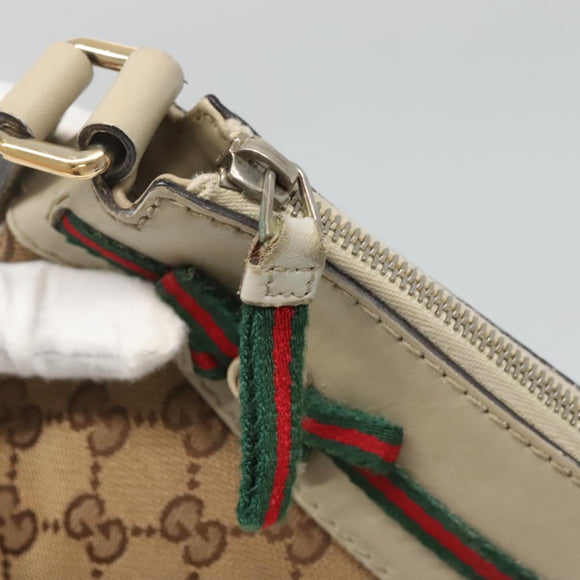 GUCCI GG Canvas Web Sherry Line Shoulder Bag Beige Gold 257065 Auth 124204