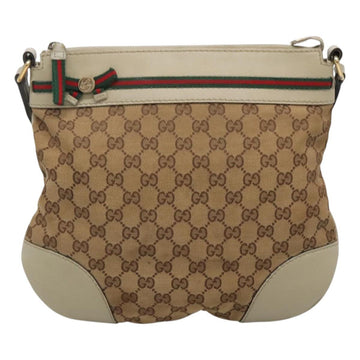 GUCCI GG Canvas Web Sherry Line Shoulder Bag Beige Gold 257065 Auth 124204 - 0