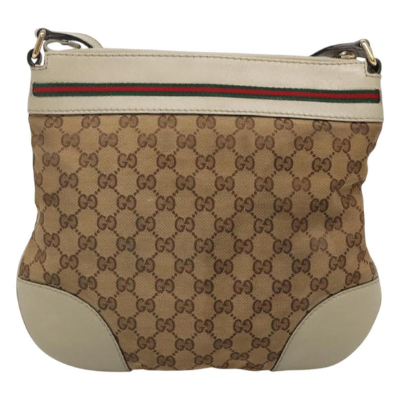 GUCCI GG Canvas Web Sherry Line Shoulder Bag Beige Gold 257065 Auth 124204