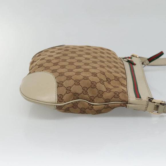 GUCCI GG Canvas Web Sherry Line Shoulder Bag Beige Gold 257065 Auth 124204
