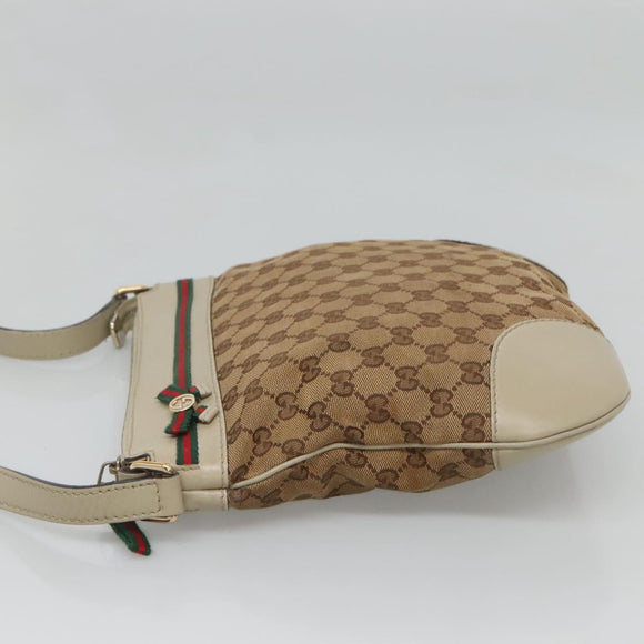 GUCCI GG Canvas Web Sherry Line Shoulder Bag Beige Gold 257065 Auth 124204