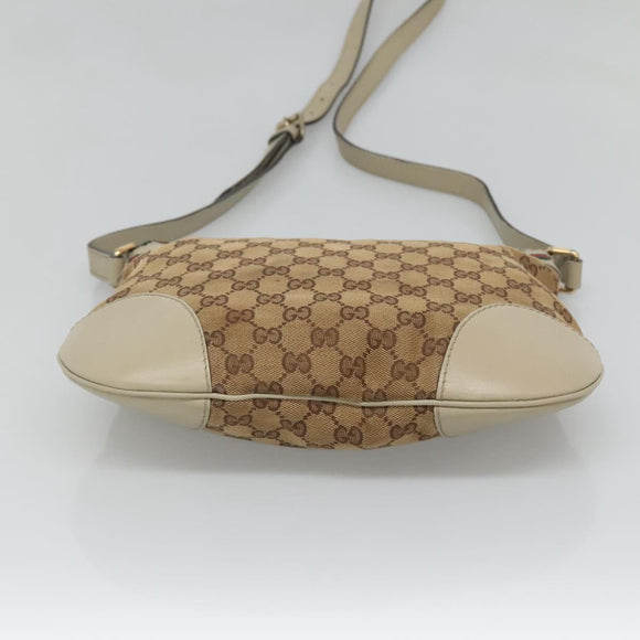 GUCCI GG Canvas Web Sherry Line Shoulder Bag Beige Gold 257065 Auth 124204