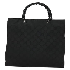 GUCCI Bamboo GG Canvas Hand Bag Nylon Black Silver Auth 124205 - 0