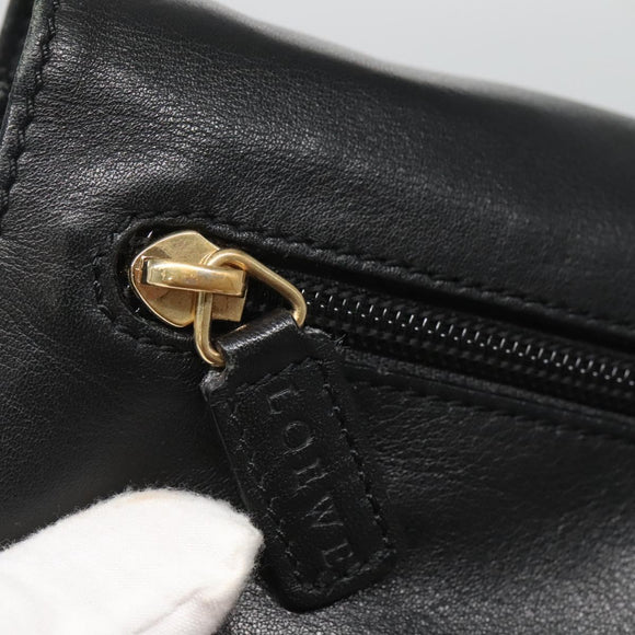 LOEWE Anagram Clutch Bag Leather Black Gold Auth 124222