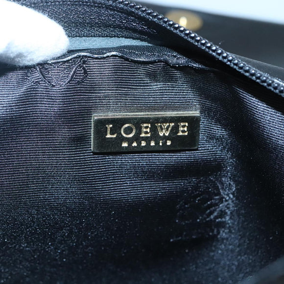 LOEWE Anagram Clutch Bag Leather Black Gold Auth 124222