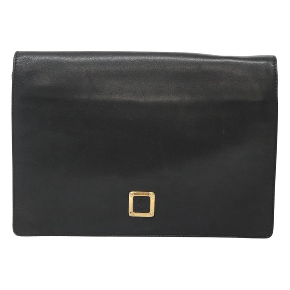 LOEWE Anagram Clutch Bag Leather Black Gold Auth 124222