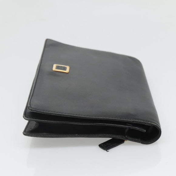 LOEWE Anagram Clutch Bag Leather Black Gold Auth 124222