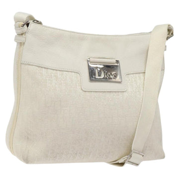 Christian Dior Trotter Canvas Shoulder Bag White Silver Auth 124231