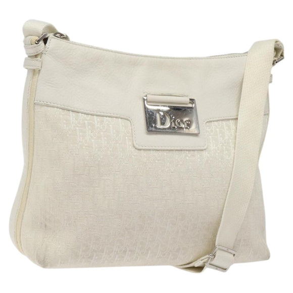 Christian Dior Trotter Canvas Shoulder Bag White Silver Auth 124231