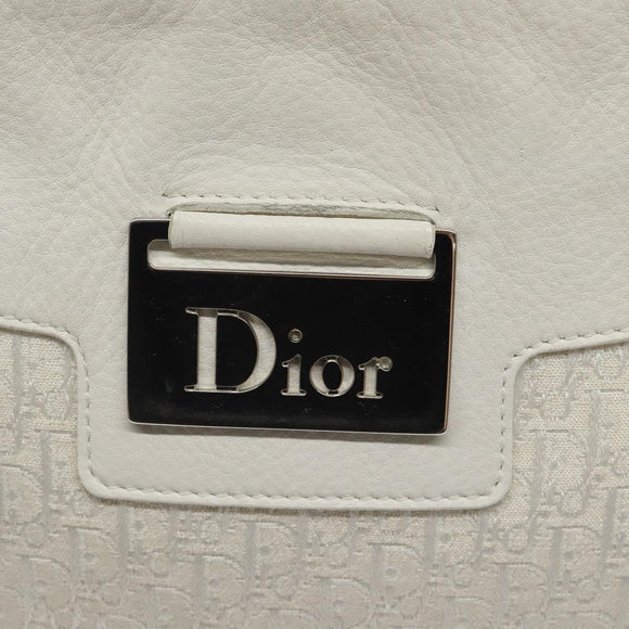 Christian Dior Trotter Canvas Shoulder Bag White Silver Auth 124231