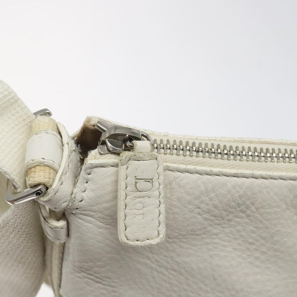 Christian Dior Trotter Canvas Umhängetasche Weiß Silber Auth 124231