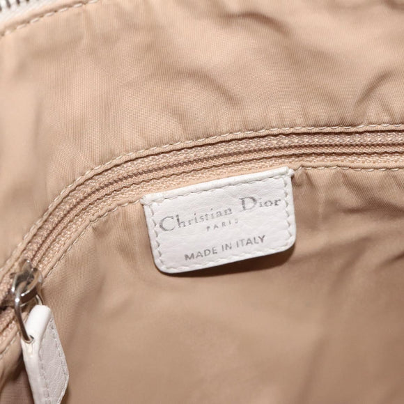 Christian Dior Trotter Canvas Shoulder Bag White Silver Auth 124231