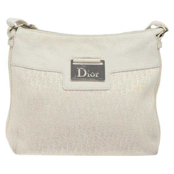 Christian Dior Trotter Canvas Shoulder Bag White Silver Auth 124231