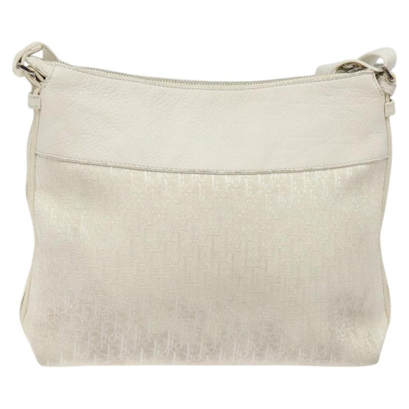Christian Dior Trotter Canvas Umhängetasche Weiß Silber Auth 124231