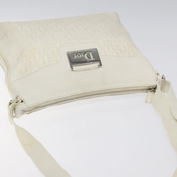 Christian Dior Trotter Canvas Shoulder Bag White Silver Auth 124231