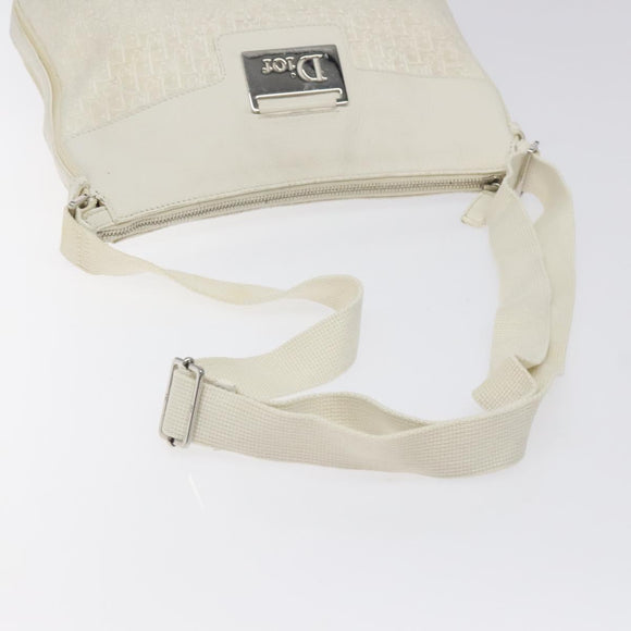 Christian Dior Trotter Canvas Shoulder Bag White Silver Auth 124231