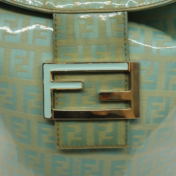 FENDI Zucchino Canvas Hand Bag Enamel Gold Light green Auth 124243
