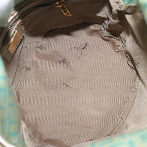 FENDI Zucchino Canvas Hand Bag Enamel Gold Light green Auth 124243