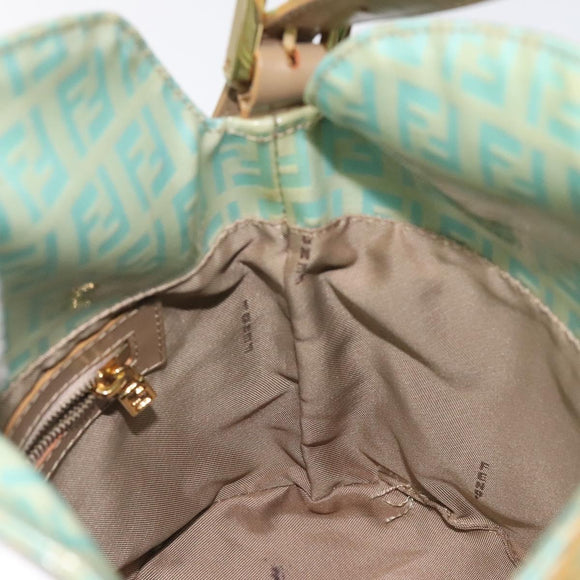 FENDI Zucchino Canvas Hand Bag Enamel Gold Light green Auth 124243
