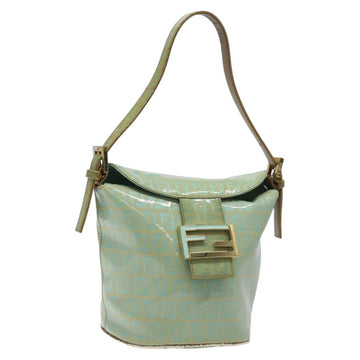 FENDI Zucchino Canvas Hand Bag Enamel Gold Light green Auth 124243