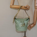 FENDI Zucchino Canvas Hand Bag Enamel Gold Light green Auth 124243-23