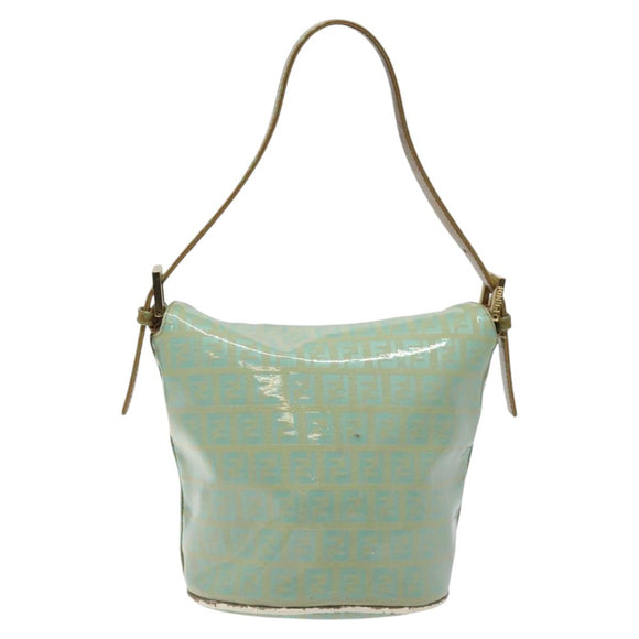 FENDI Zucchino Canvas Hand Bag Enamel Gold Light green Auth 124243