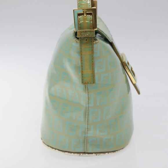 FENDI Zucchino Canvas Hand Bag Enamel Gold Light green Auth 124243