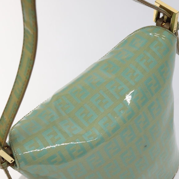 FENDI Zucchino Canvas Hand Bag Enamel Gold Light green Auth 124243