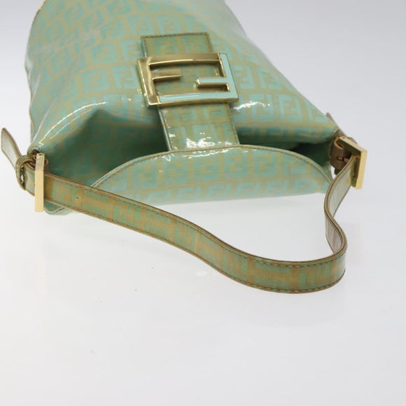 FENDI Zucchino Canvas Hand Bag Enamel Gold Light green Auth 124243