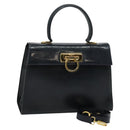 Salvatore Ferragamo Gancini Hand Bag Embossing 2way Navy Gold Auth 124251-1