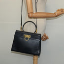 Salvatore Ferragamo Gancini Hand Bag Embossing 2way Navy Gold Auth 124251-23