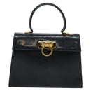 Salvatore Ferragamo Gancini Hand Bag Embossing 2way Navy Gold Auth 124251-13