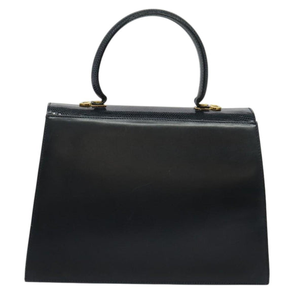 Salvatore Ferragamo Gancini Hand Bag Embossing 2way Navy Gold Auth 124251