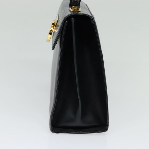 Salvatore Ferragamo Gancini Hand Bag Embossing 2way Navy Gold Auth 124251