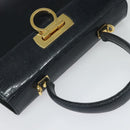 Salvatore Ferragamo Gancini Hand Bag Embossing 2way Navy Gold Auth 124251-6
