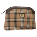 Burberrys Nova Check Pouch Canvas Beige Auth 124252-1