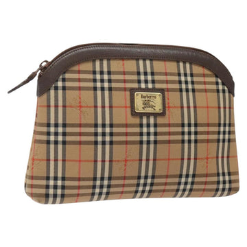 Burberrys Nova Check Pouch Canvas Beige Auth 124252