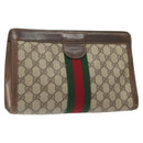 GUCCI GG Supreme Web Sherry Line Clutch Bag PVC Beige 41 014 2125 28 Auth 124275-1