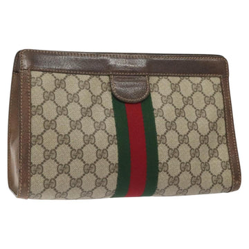 GUCCI GG Supreme Web Sherry Line Clutch Bag PVC Beige 41 014 2125 28 Auth 124275