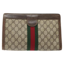 GUCCI GG Supreme Web Sherry Line Clutch Bag PVC Beige 41 014 2125 28 Auth 124275-13