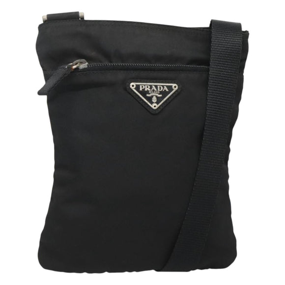 PRADA Shoulder Bag Nylon Black Silver Auth 124290