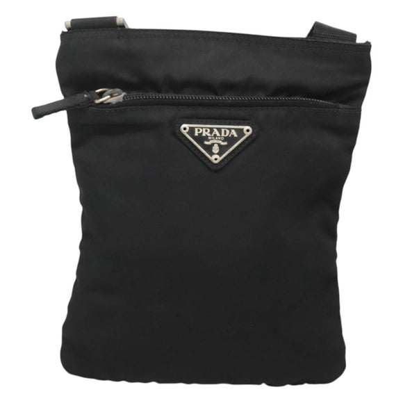 PRADA Shoulder Bag Nylon Black Silver Auth 124290
