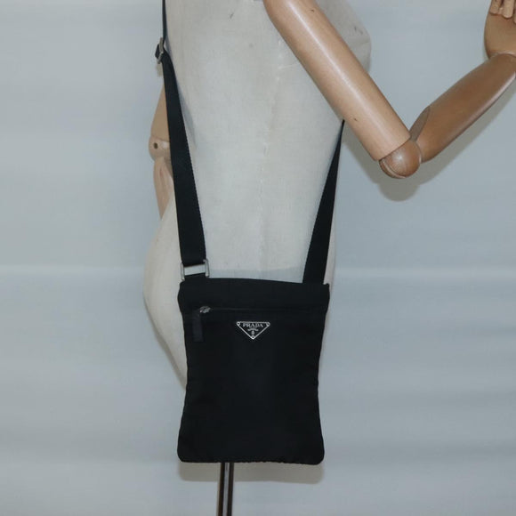 PRADA Shoulder Bag Nylon Black Silver Auth 124290