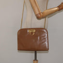 Salvatore Ferragamo Chain Gancini Shoulder Bag Leather Brown Gold Auth 124292-20