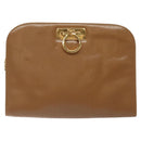 Salvatore Ferragamo Chain Gancini Shoulder Bag Leather Brown Gold Auth 124292-13