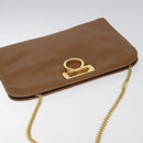 Salvatore Ferragamo Chain Gancini Shoulder Bag Leather Brown Gold Auth 124292-6