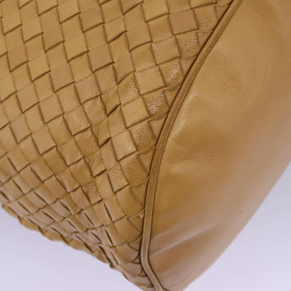BOTTEGA VENETA INTRECCIATO Shoulder Bag Leather Beige Gold Auth 124293